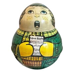 Vintage 1982 Cheinco Christmas Caroller Metal Canister Silent Night Singer USA